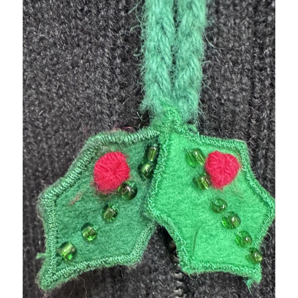 Vtg Christmas Cardigan Sweater XL Knit Full Zip Appliqué Cardinal Santa Novelty - Picture 7 of 16